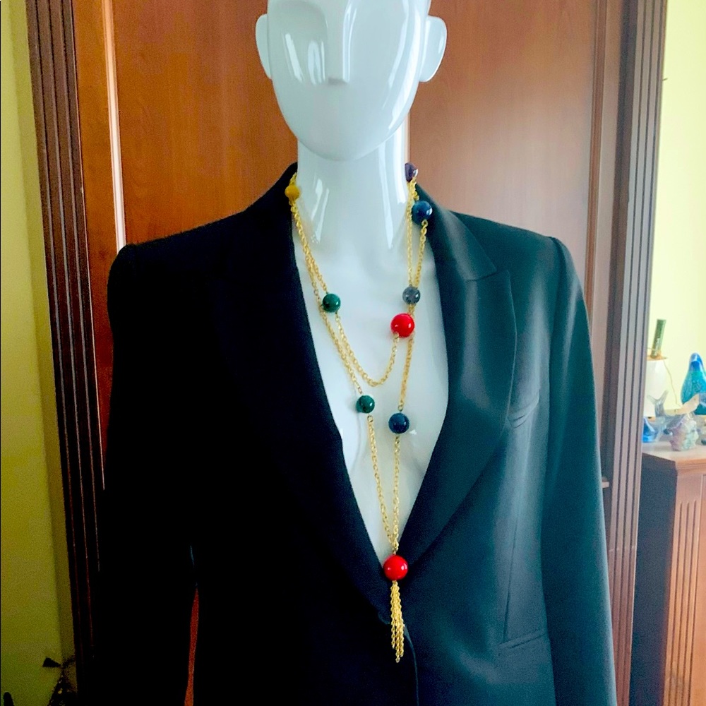 Gold tone chain necklace with bright colored balls